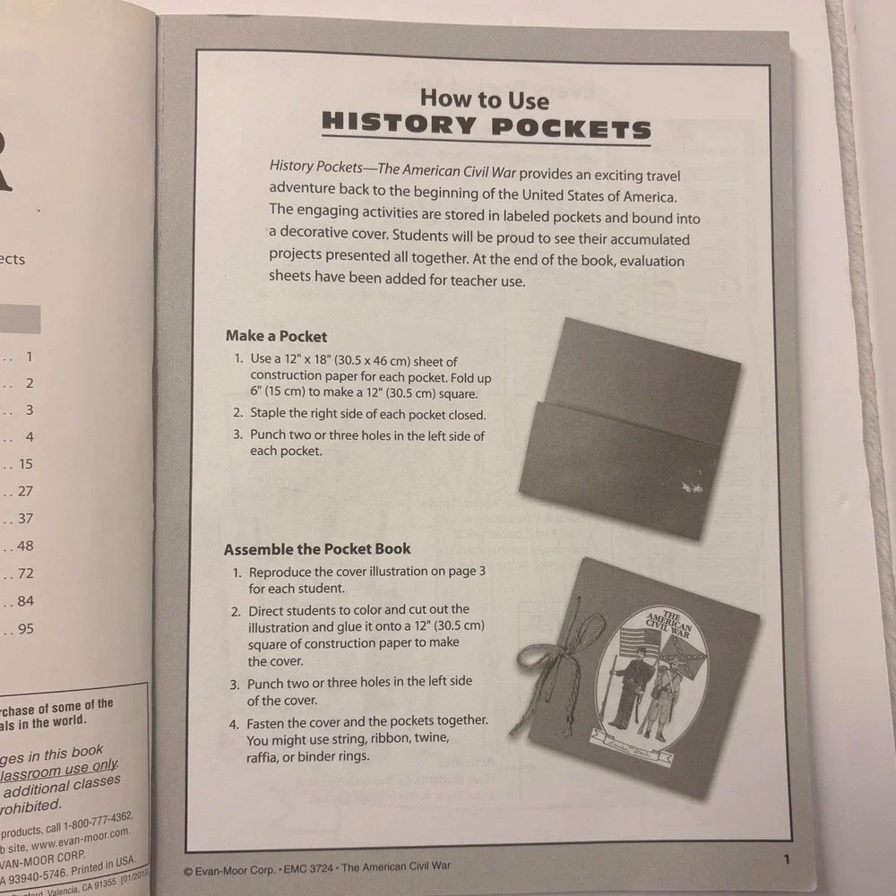 Evan-Moor History Pockets The American Civil War Grades 4-6+ Education Workbook